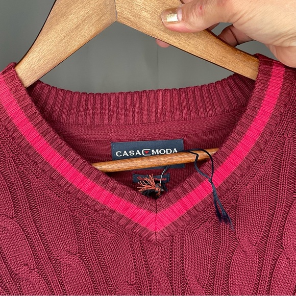 Casa Moda NWT’s Burgundy V-Neck Long Sleeve Patterned Design Sweater Size Medium - Picture 6 of 11